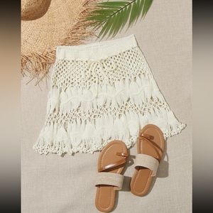 Beige Crochet Knit Cover Up
